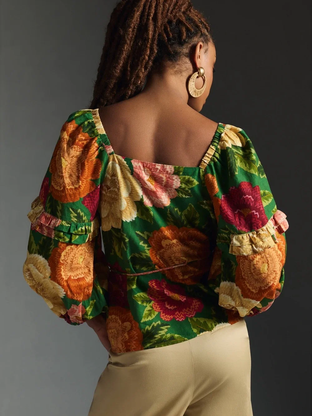 Farm Rio x Anthropologie Floral Puff-Sleeve Wrap Top- Sz XXS